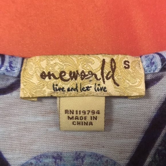 One World Women’s Tunic Top Purple/Green Embroidered V Neck with Sequins Size S - Picture 6 of 11